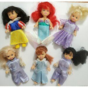 6 VTG Lovely Patsy Kid Dolls 5" Cinderella Snow White Jasmine Mermaid Clothes